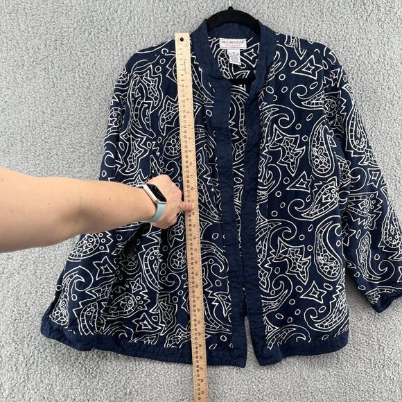 Victor Costa Occasion embroidered Jacket linen paisley Navy Blue White Sz 1X - Picture 2 of 13